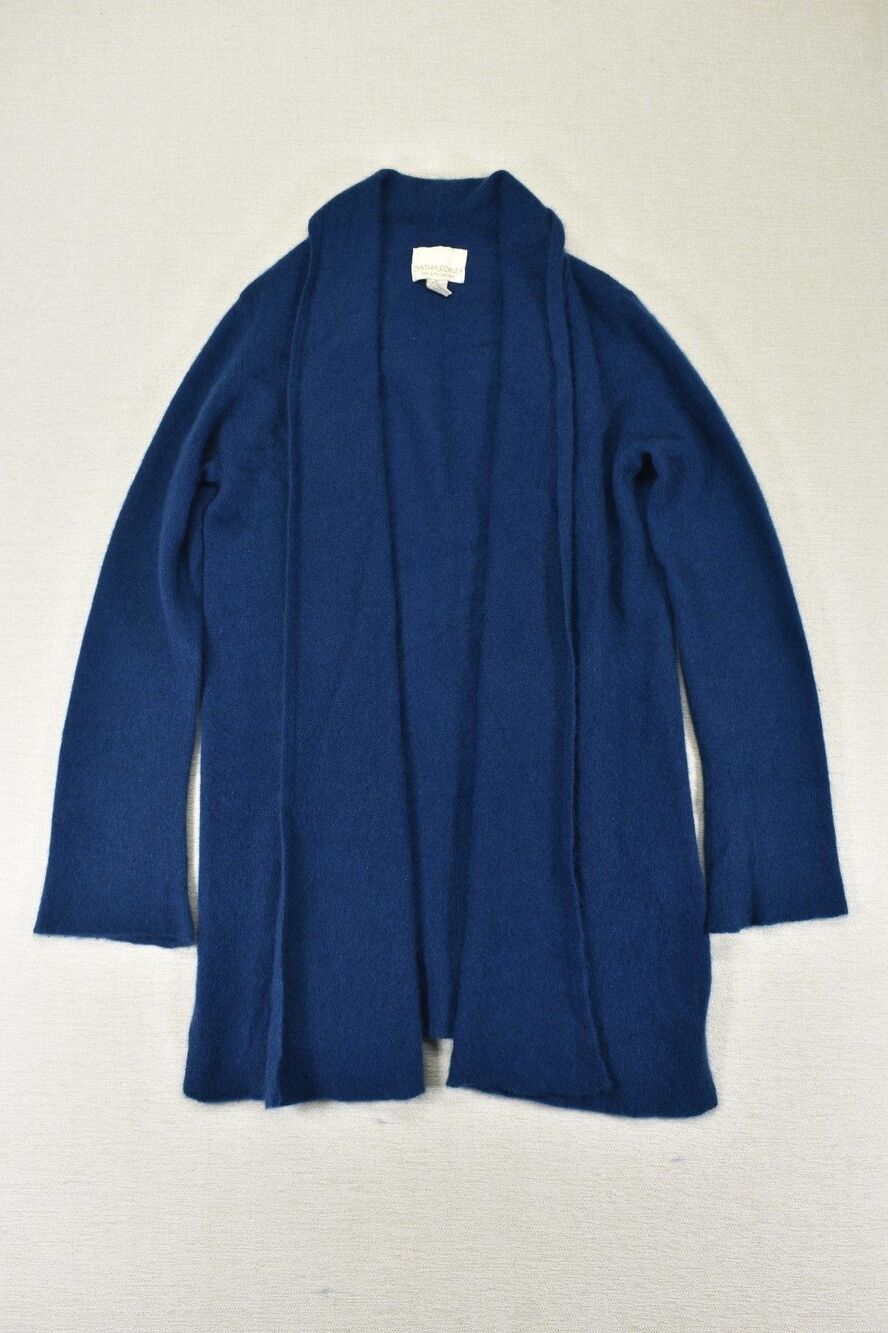 Cynthia Rowley Womens Large Blue 100% 2-Ply Cashmere Open Front Cardigan Sweater - Picture 2 of 7